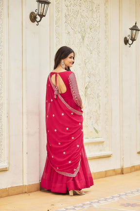 Artfully Pink Georgette Gown with Sequin Embroidery Evening Wear