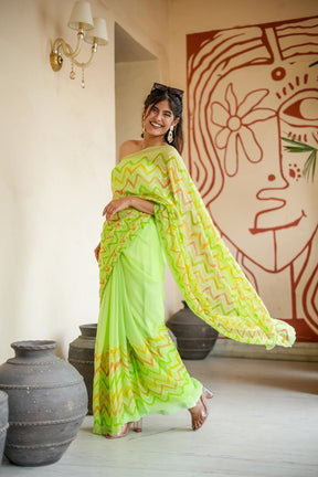 Glamorous Lehriya Pastel Green Chiffon Saree