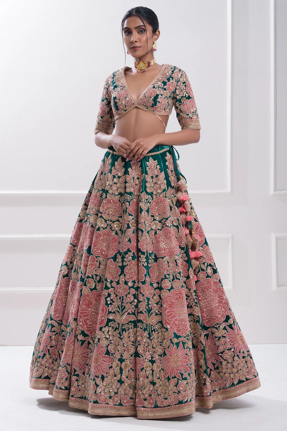 Castleton Green Sequins Embroidered Velvet Wedding Lehenga