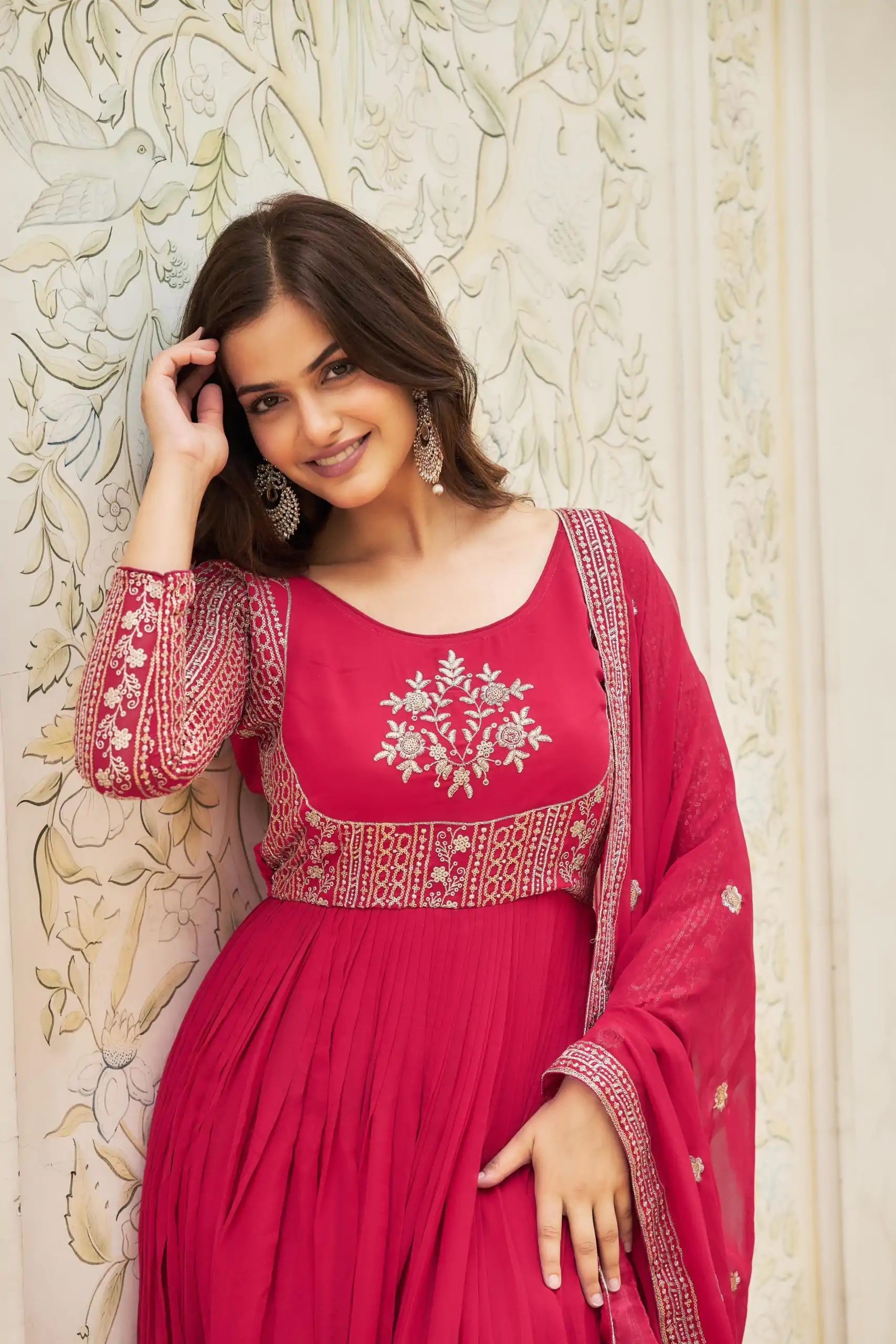 Artfully Pink Georgette Gown with Sequin Embroidery Evening Wear