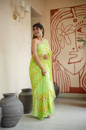 Glamorous Lehriya Pastel Green Chiffon Saree