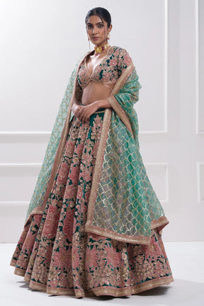 Castleton Green Sequins Embroidered Velvet Wedding Lehenga