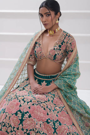 Castleton Green Sequins Embroidered Velvet Wedding Lehenga