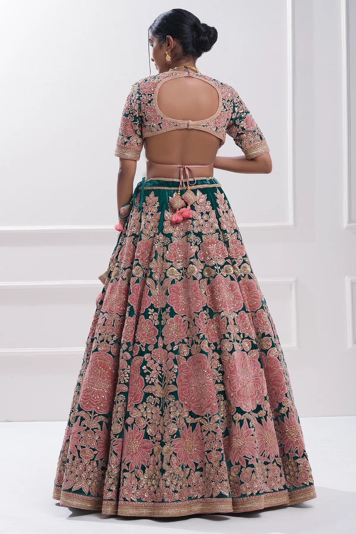 Castleton Green Sequins Embroidered Velvet Wedding Lehenga