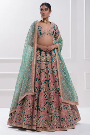 Castleton Green Sequins Embroidered Velvet Wedding Lehenga