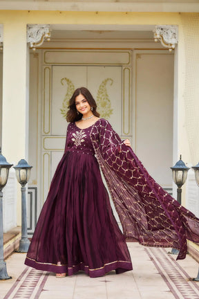 Majestic Purple Rangoli Sequin Embroidery Gown