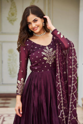 Majestic Purple Rangoli Sequin Embroidery Gown