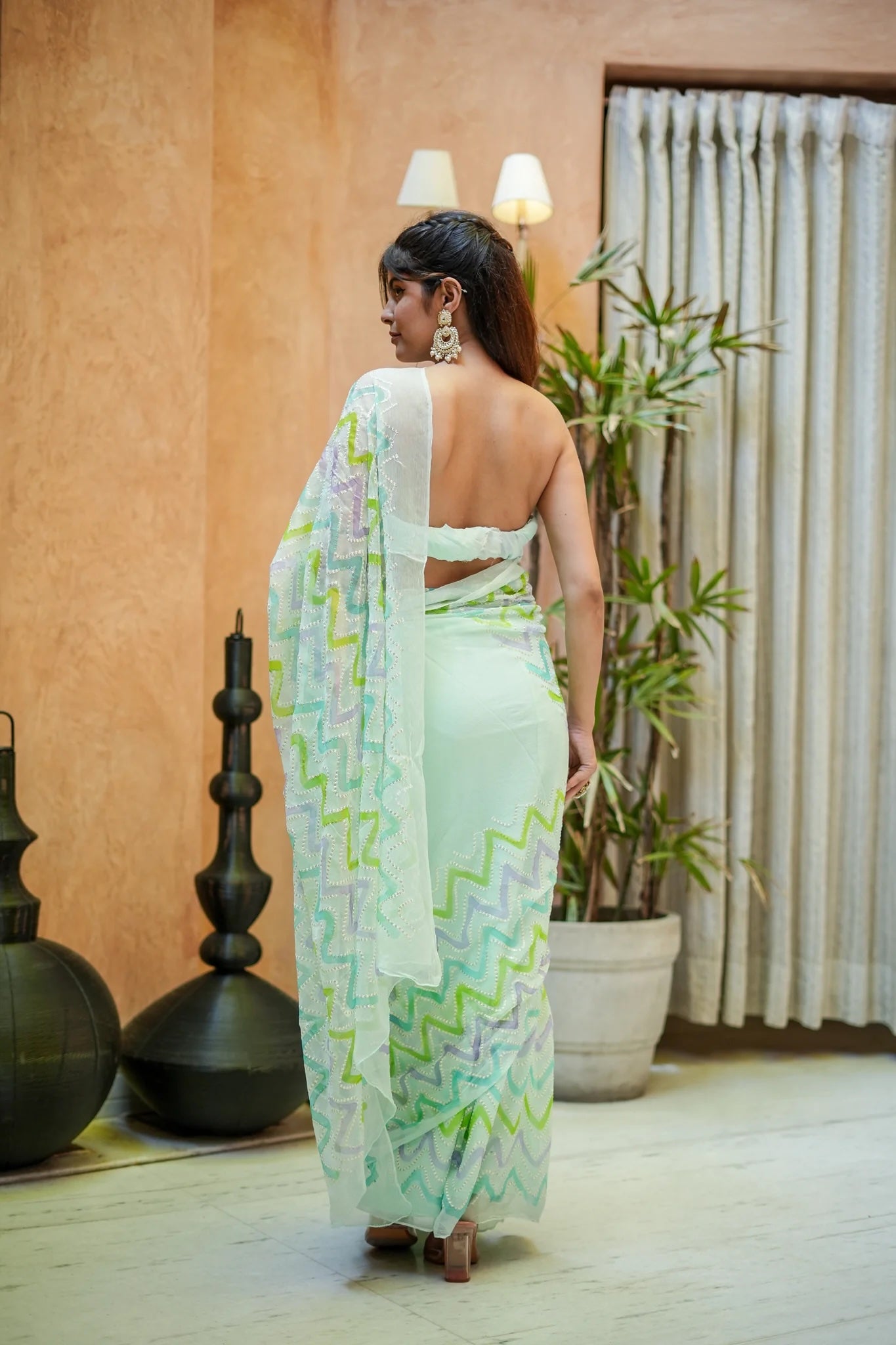 Dreamy Lehriya Chiffon Saree with Hand Embroidery