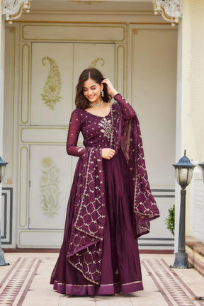 Majestic Purple Rangoli Sequin Embroidery Gown