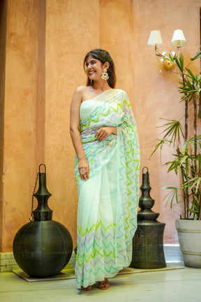 Dreamy Lehriya Chiffon Saree with Hand Embroidery