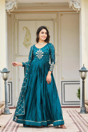 Luxurious Majestic Blue Rangoli Sequin Embroidery Gown