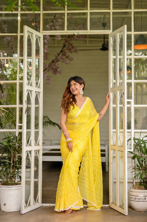 Sunshine Bloom Yellow Chiffon Saree