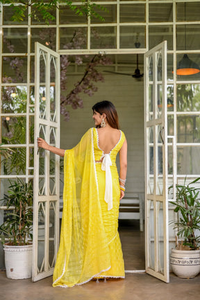 Sunshine Bloom Yellow Chiffon Saree