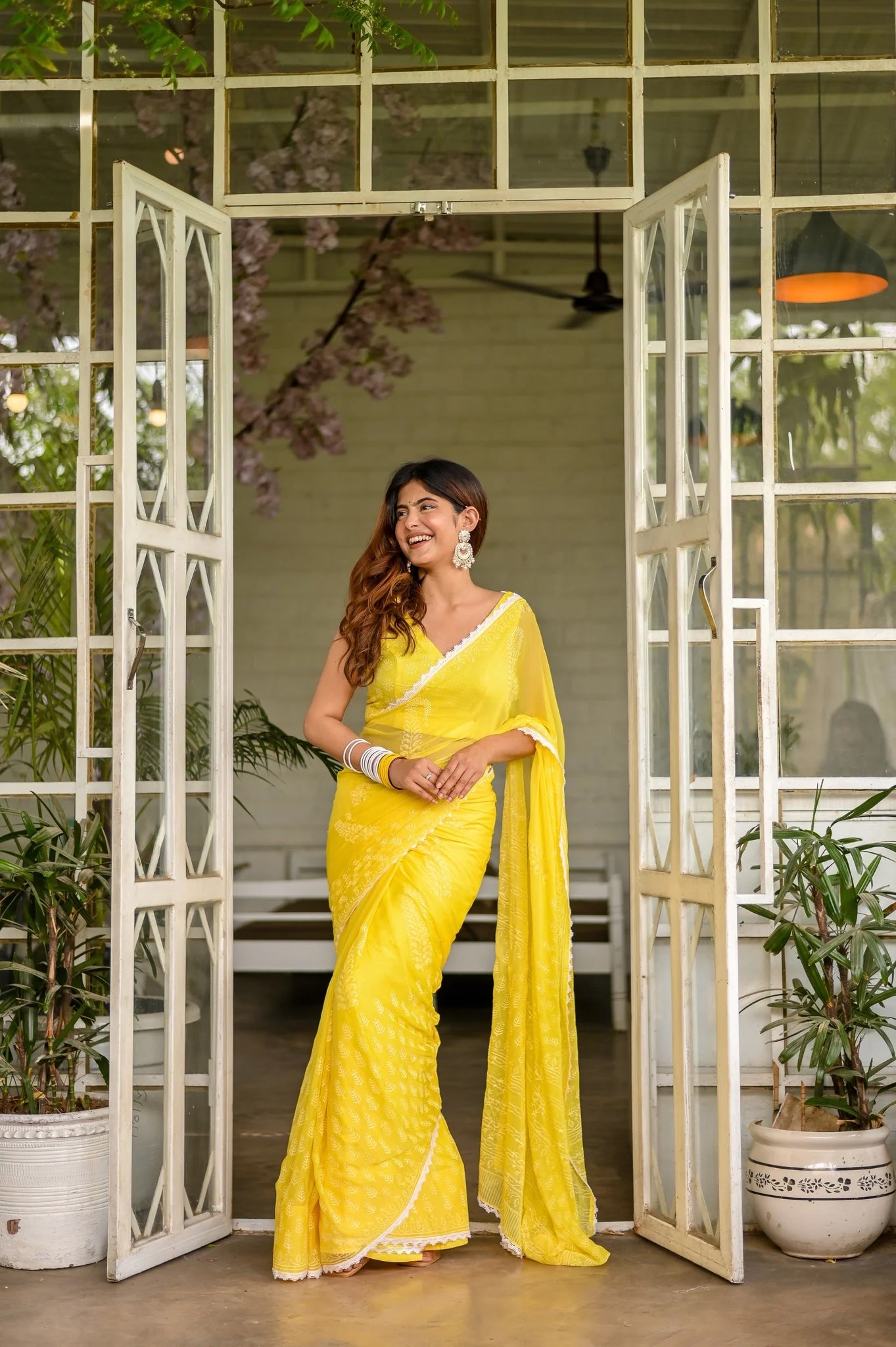 Sunshine Bloom Yellow Chiffon Saree