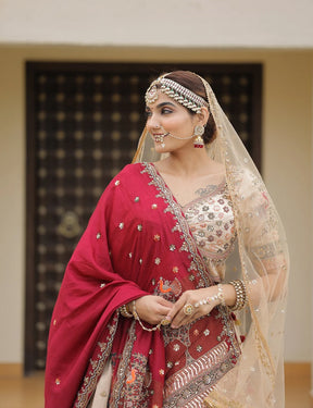 Very Light Peach Raw Silk Bridal Lehenga with Elegant Embroidery