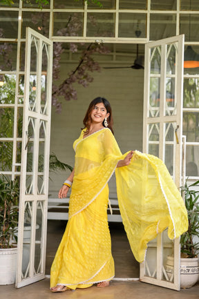 Sunshine Bloom Yellow Chiffon Saree