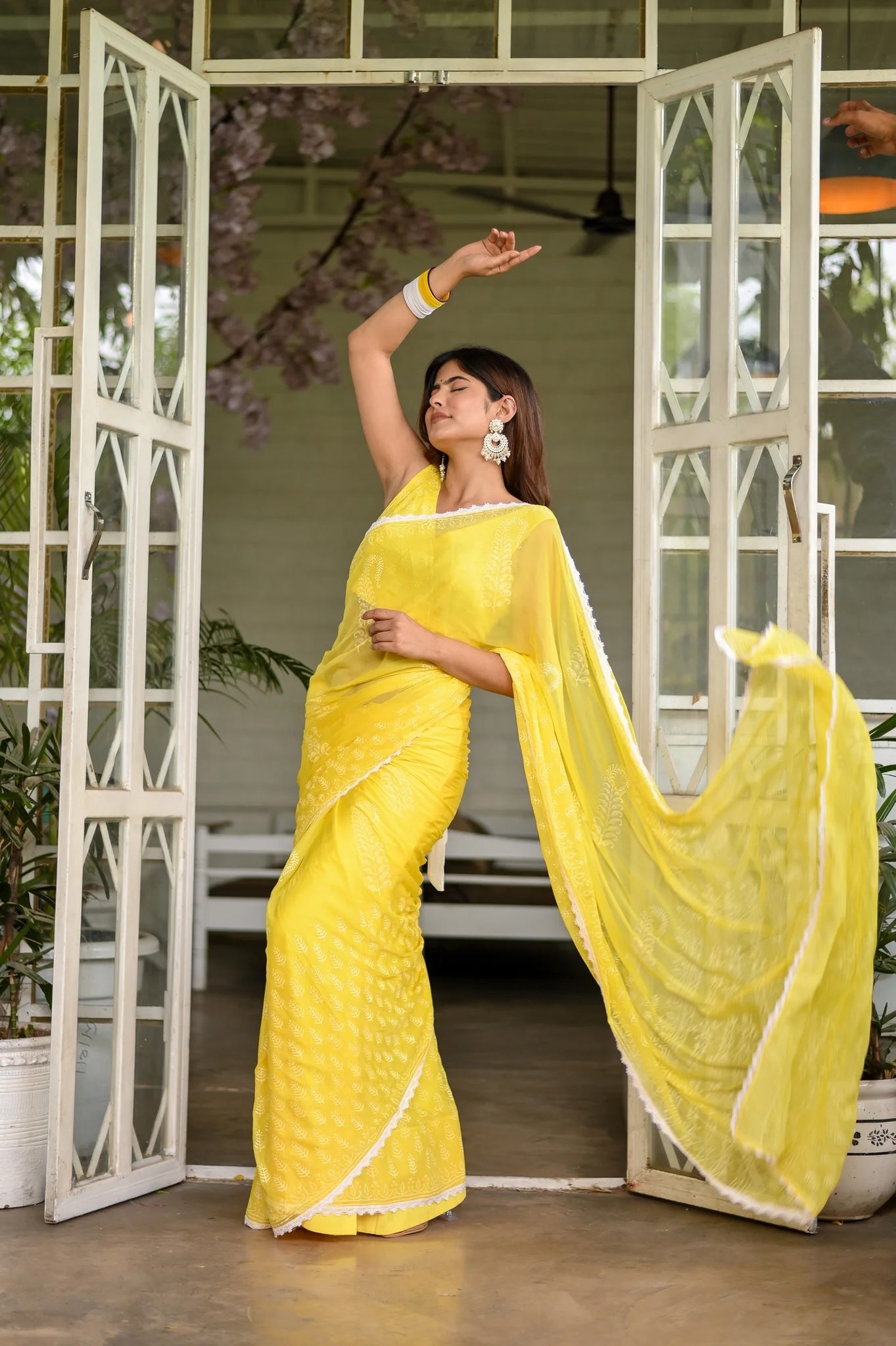 Sunshine Bloom Yellow Chiffon Saree