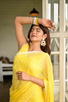 Sunshine Bloom Yellow Chiffon Saree