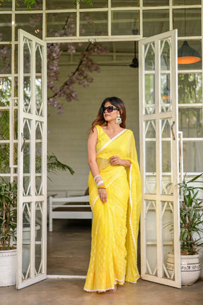 Sunshine Bloom Yellow Chiffon Saree