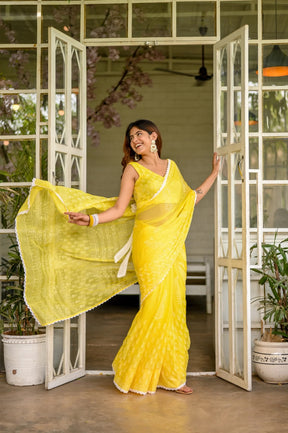 Sunshine Bloom Yellow Chiffon Saree