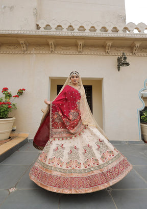 Very Light Peach Raw Silk Bridal Lehenga with Elegant Embroidery