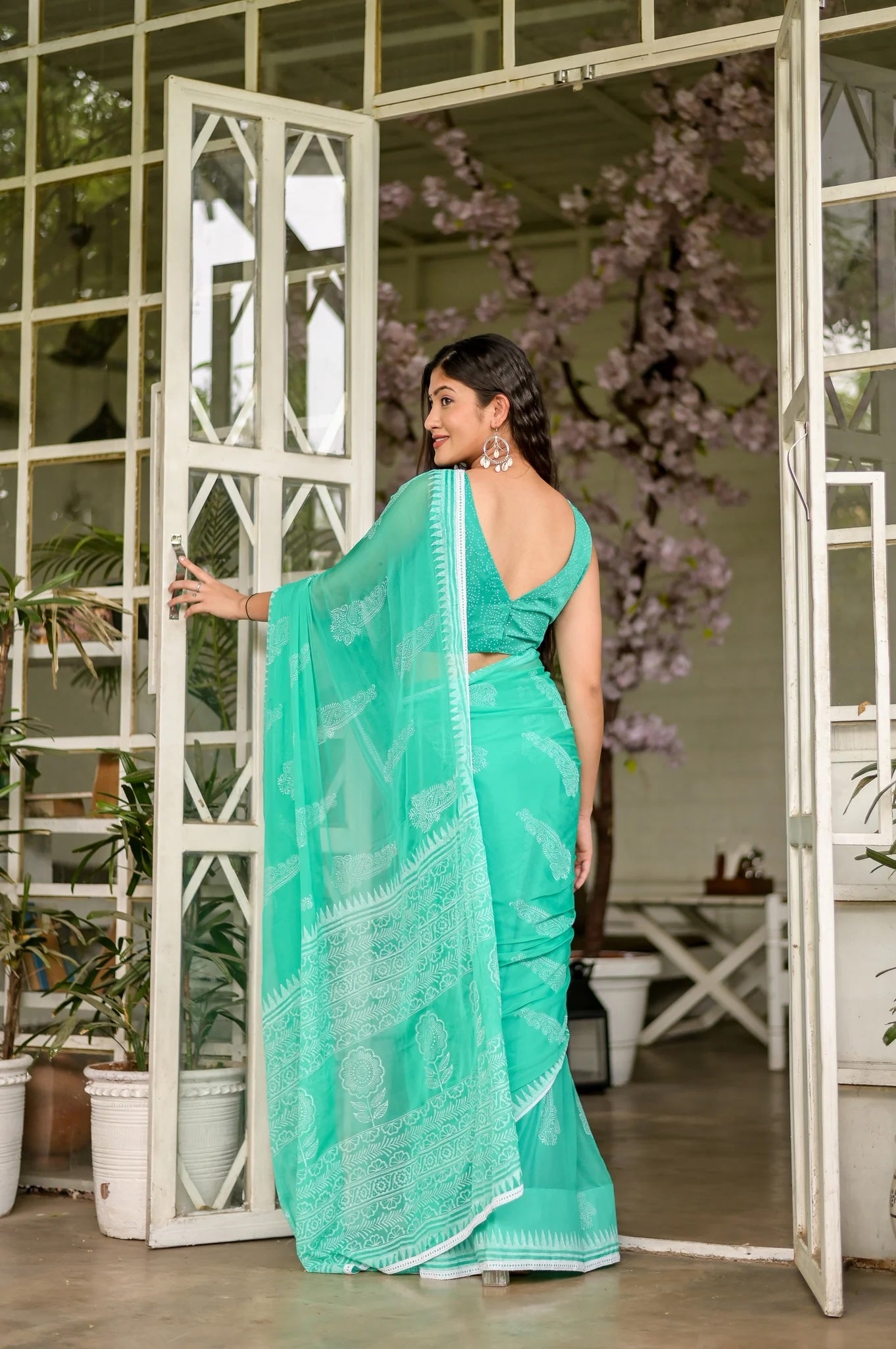 Tranquil Green Sage Serenity Chiffon Saree