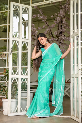 Tranquil Green Sage Serenity Chiffon Saree