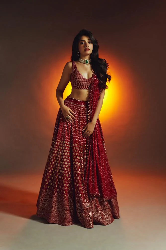 Krithi Shetty Crimson Badla Work Lehenga | Glamorous and Elegant Ethnic Wear