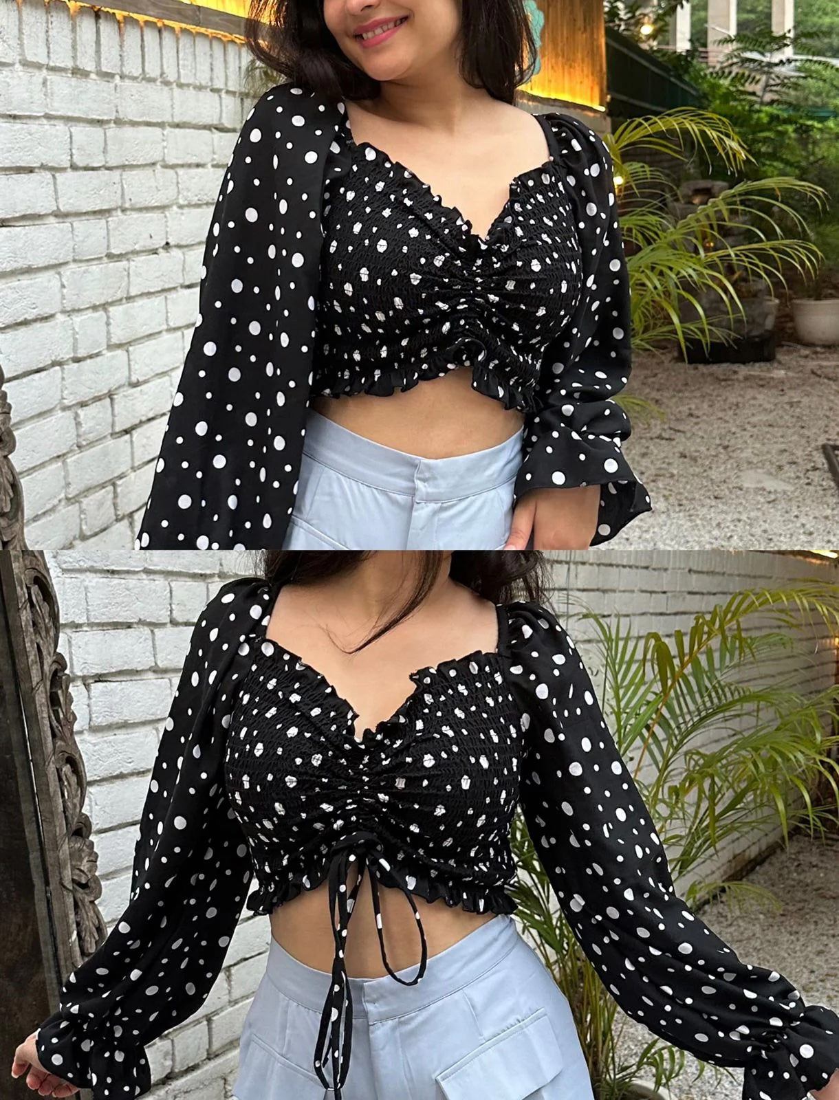 Make a statement with this beautifully designed Polka Dots Dingo Sleeve Top.
