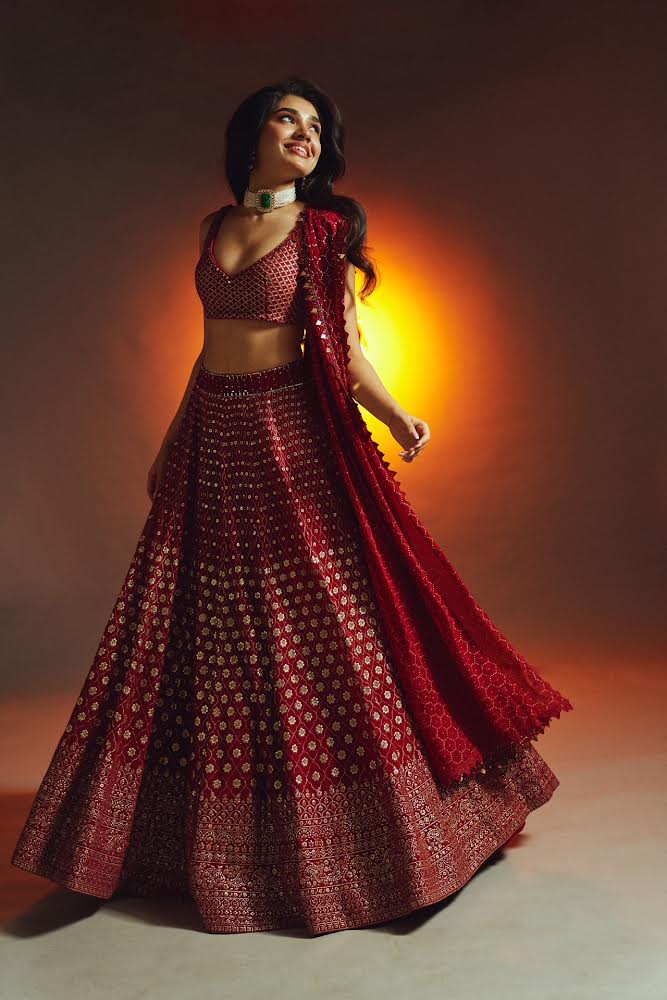 Krithi Shetty Crimson Badla Work Lehenga | Glamorous and Elegant Ethnic Wear