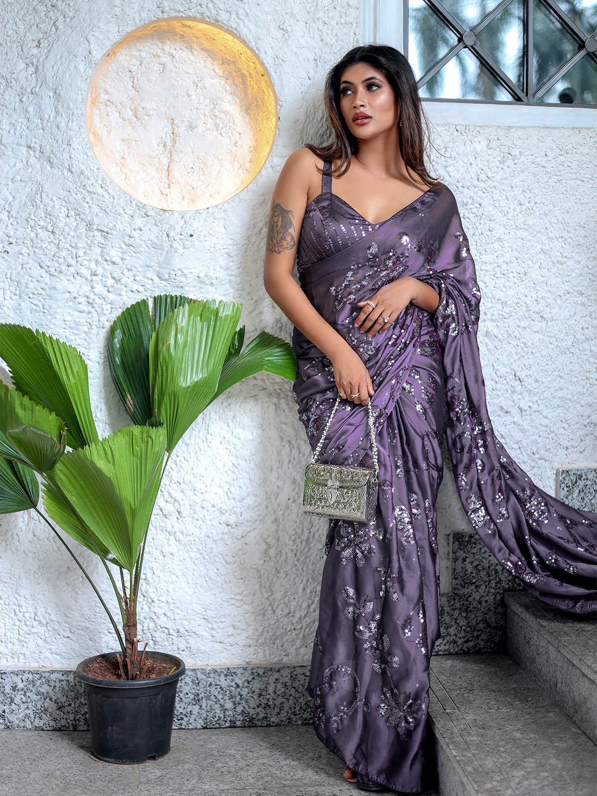 PURPLE SEQUIN'S SAREE