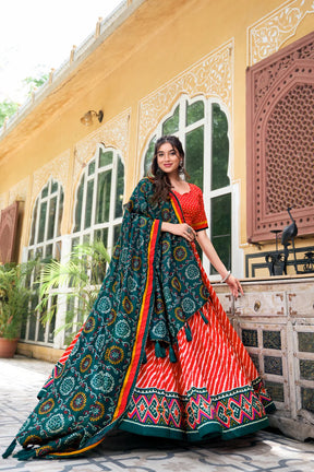 Elegant Tussar Silk Lehenga Choli with Leheriya and Patola Print