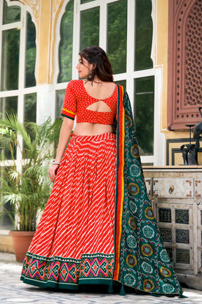 Elegant Tussar Silk Lehenga Choli with Leheriya and Patola Print