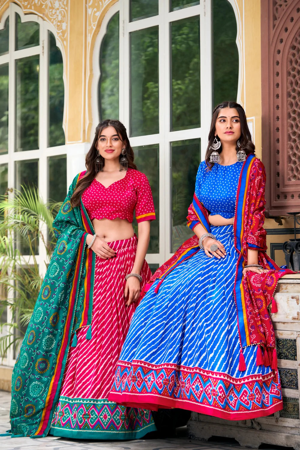 Elegant Tussar Silk Lehenga Choli with Leheriya and Patola Print