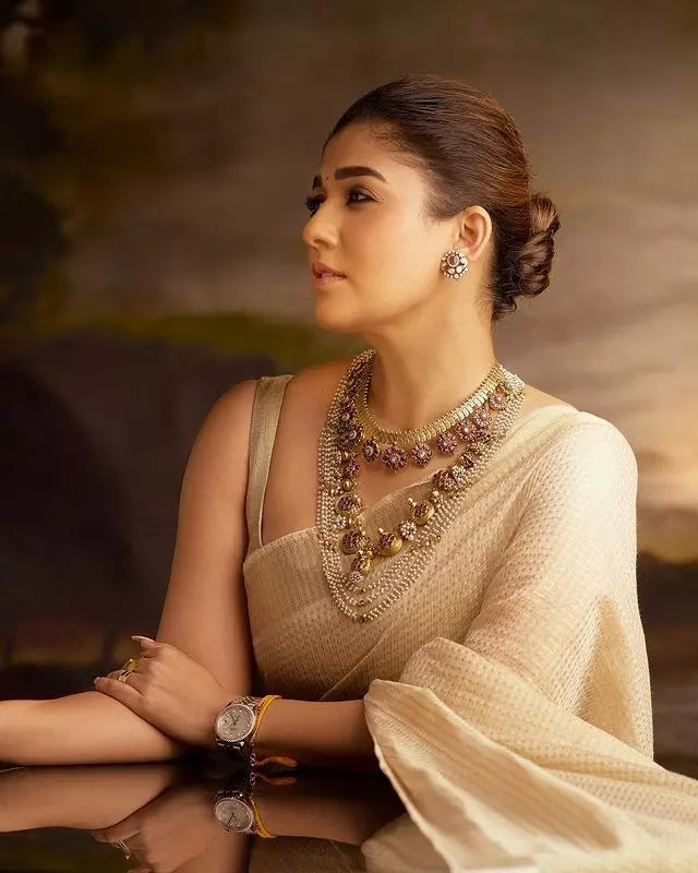 Nayanthara Looks Regal in Off-White Silk Saree