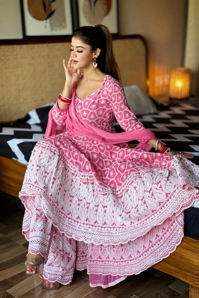 Zeenat Chikankari Anarkali Set | Exquisite Traditional Craftsmanship