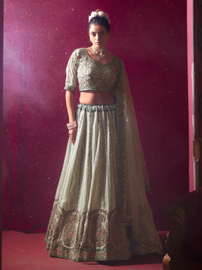 Beautiful Cream Embroidered Silk Wedding Lehenga Choli with Dupatta