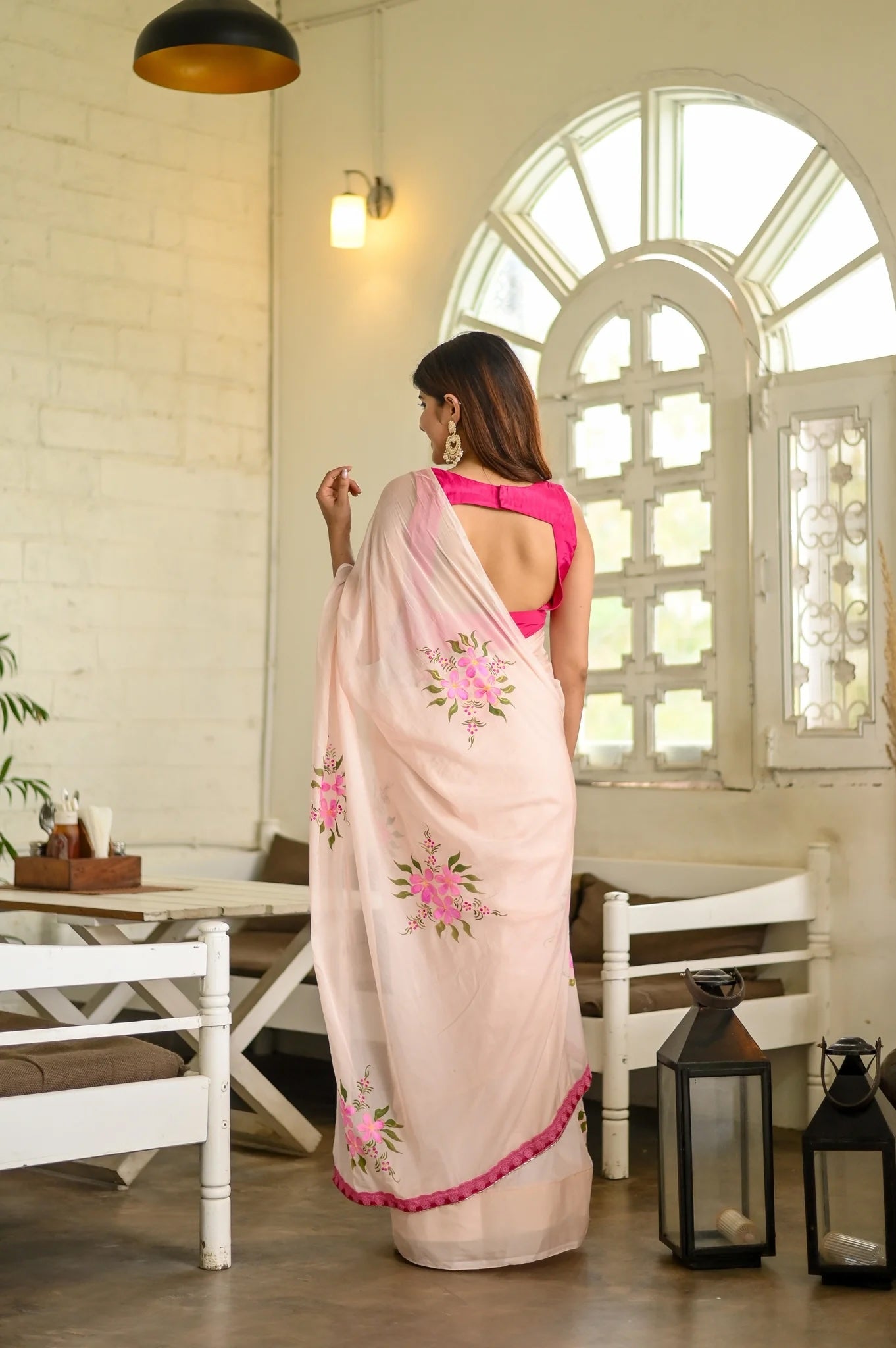 Blushing Pink Canvas Brushstrokes Hand-Painted Saree