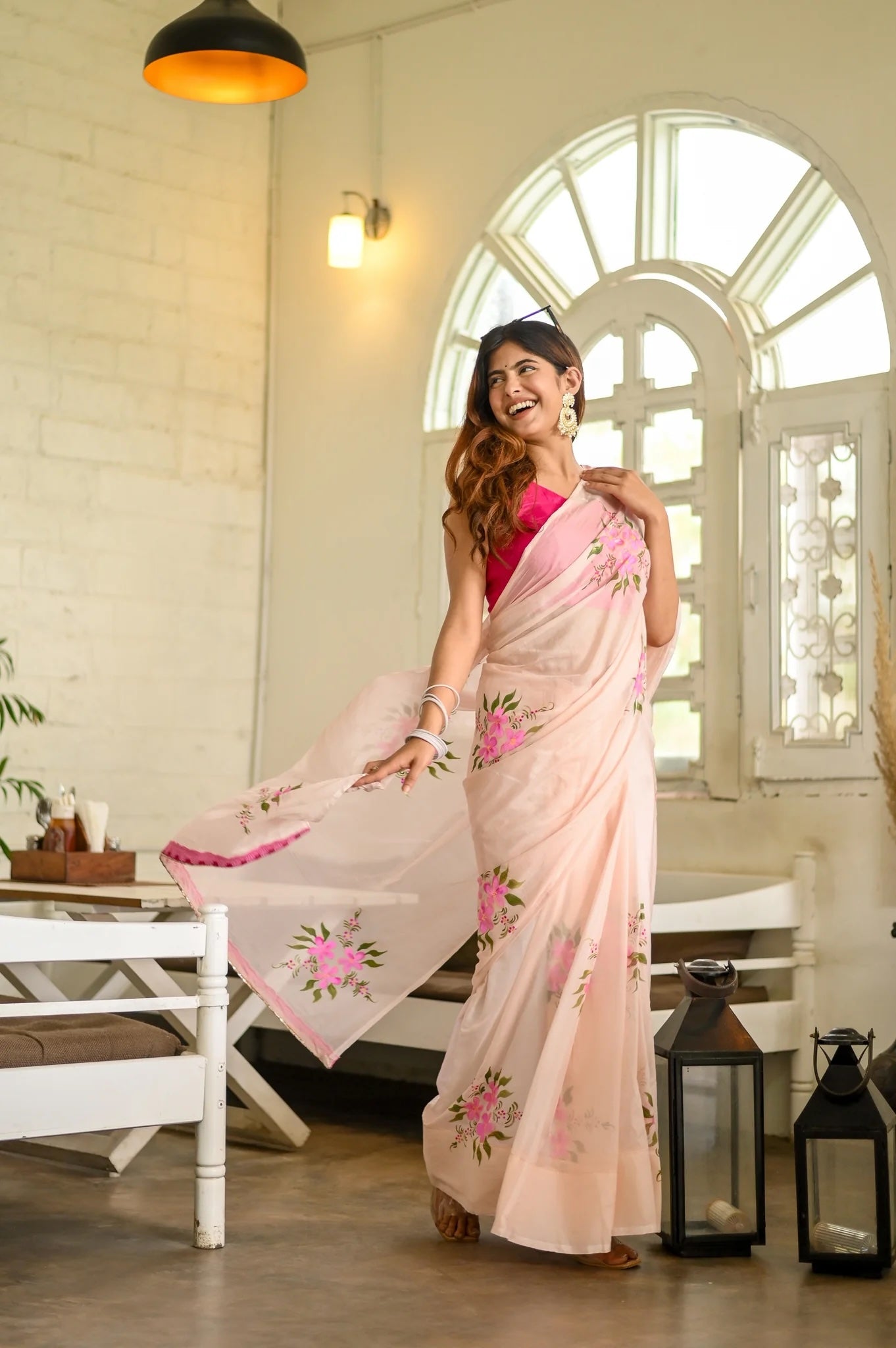 Blushing Pink Canvas Brushstrokes Hand-Painted Saree