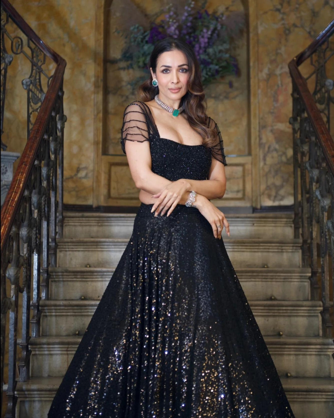 Malaika Arora Black Sequins Lehenga with Crystal Blouse | Glamorous and Elegant Evening Wear