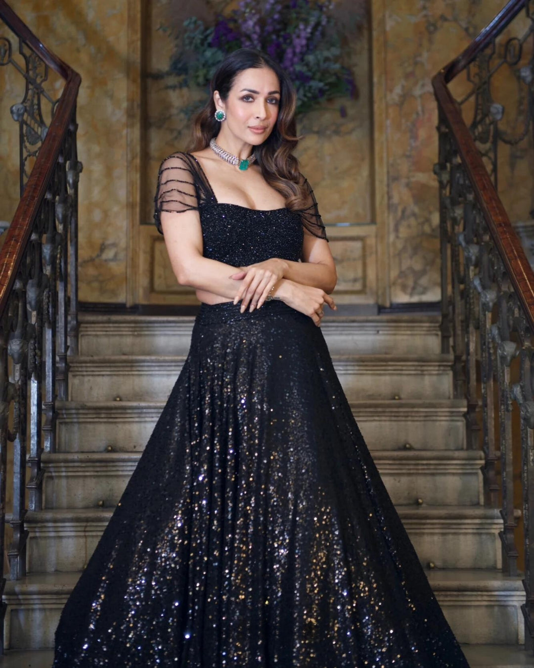 Malaika Arora Black Sequins Lehenga with Crystal Blouse | Glamorous and Elegant Evening Wear