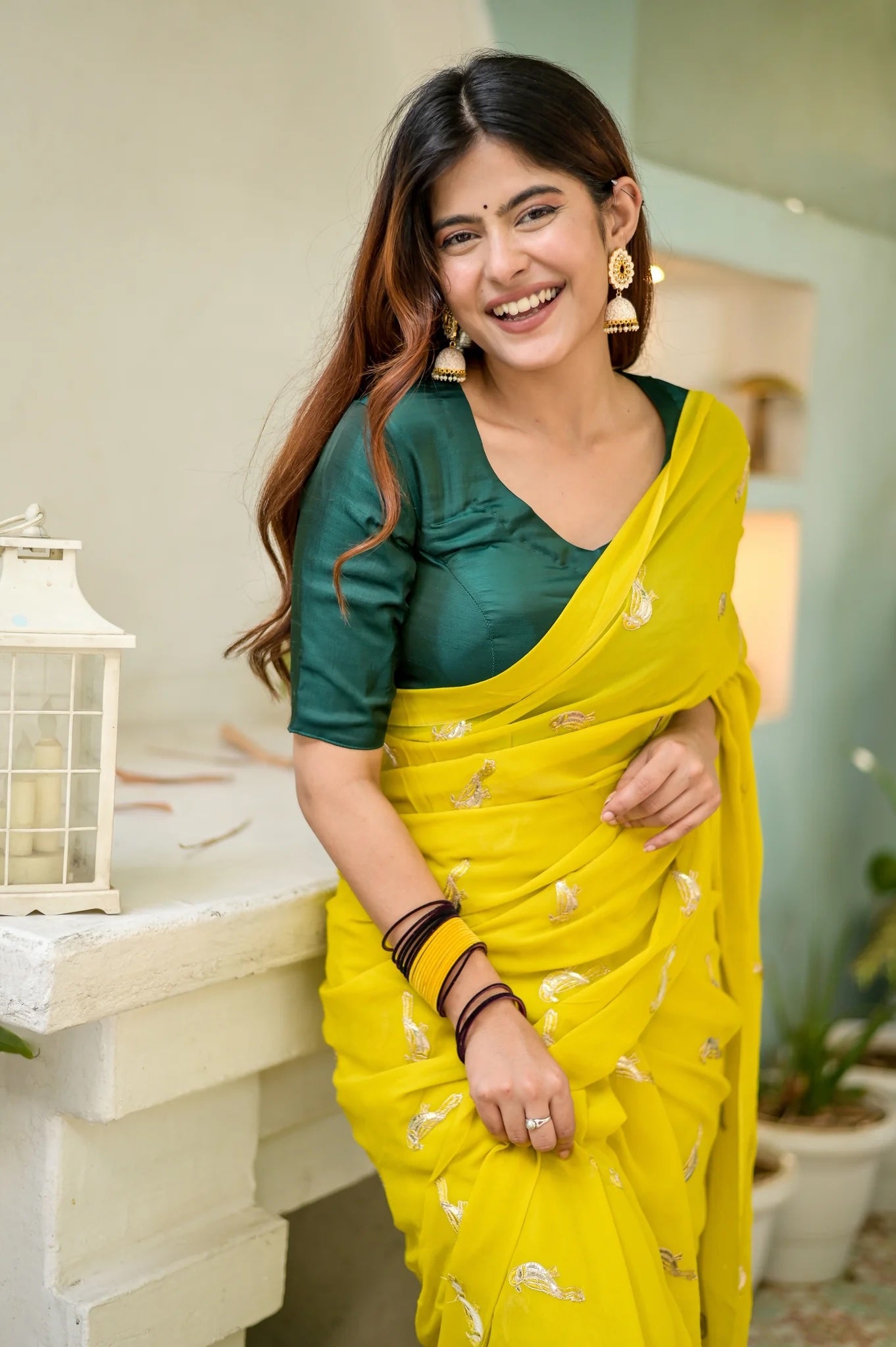 Radiant Yellow Georgette with Celestial Bird Embroidery Saree