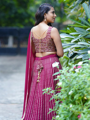 Dazzling Magenta Sequins Georgette Engagement Wear Lehenga Choli