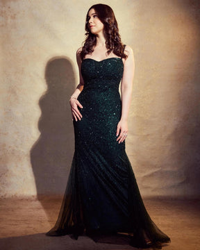 Sara Tendulkar Emerald Swarovski Gown | Elegant and Dazzling Evening Wear