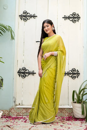 Pastel Spring Hues with Floral Motifs Handblock Chiffon Saree 