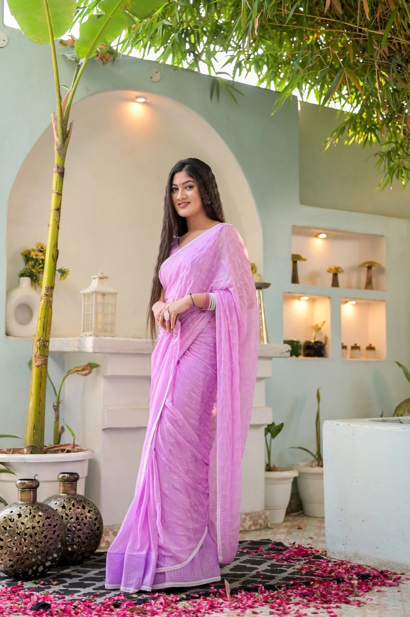 Pastel Chiffon Blossom Floral Prints Saree