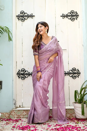 Princessa Pure Silk Organza Saree with Hand Embroidered Gota Blouse