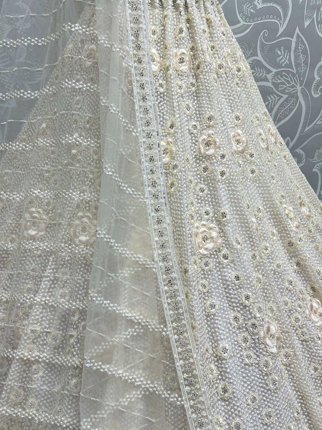 Beautiful White Thread Work Net Designer Lehenga Choli with Dupatta