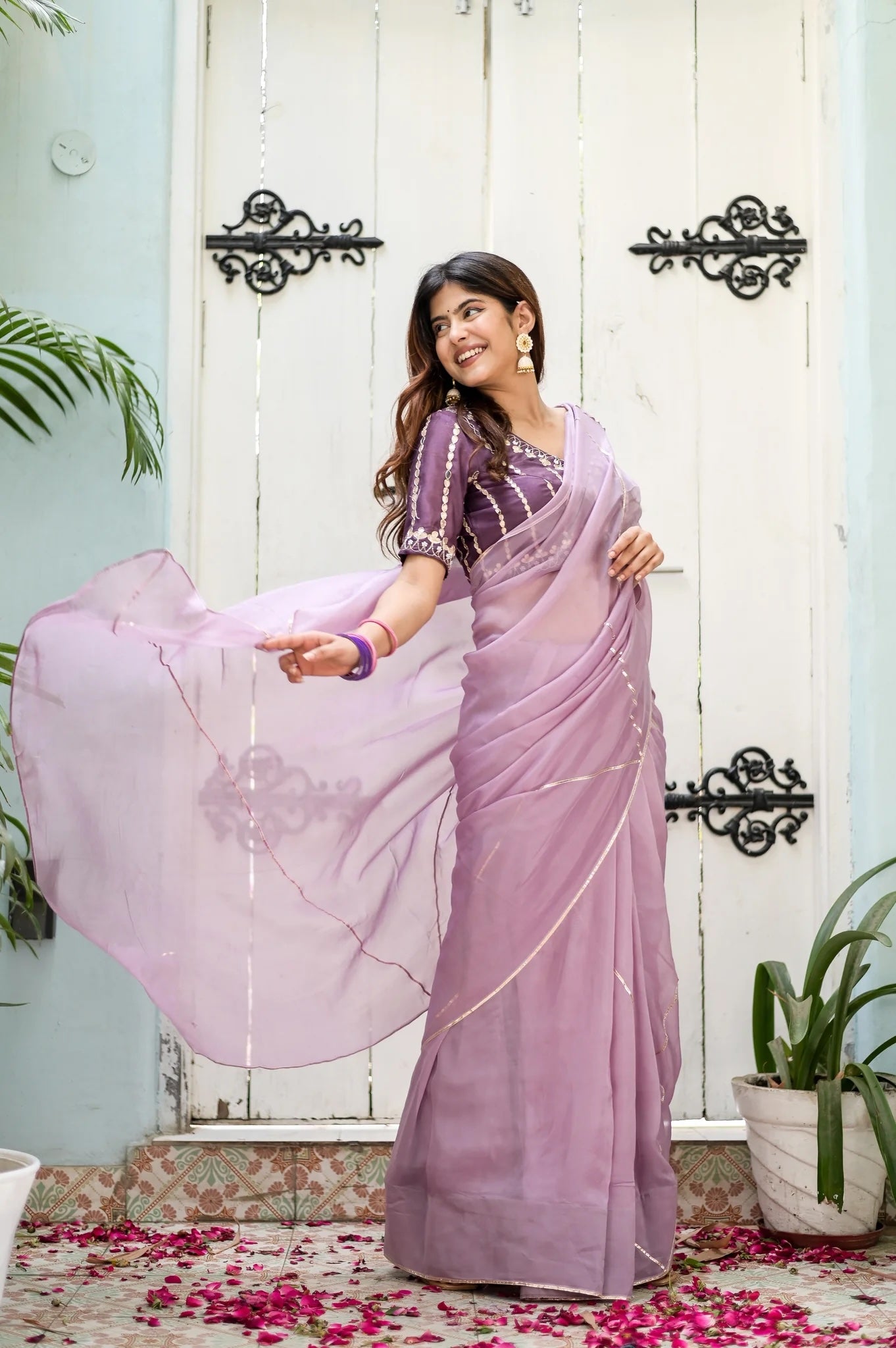 Princessa Pure Silk Organza Saree with Hand Embroidered Gota Blouse