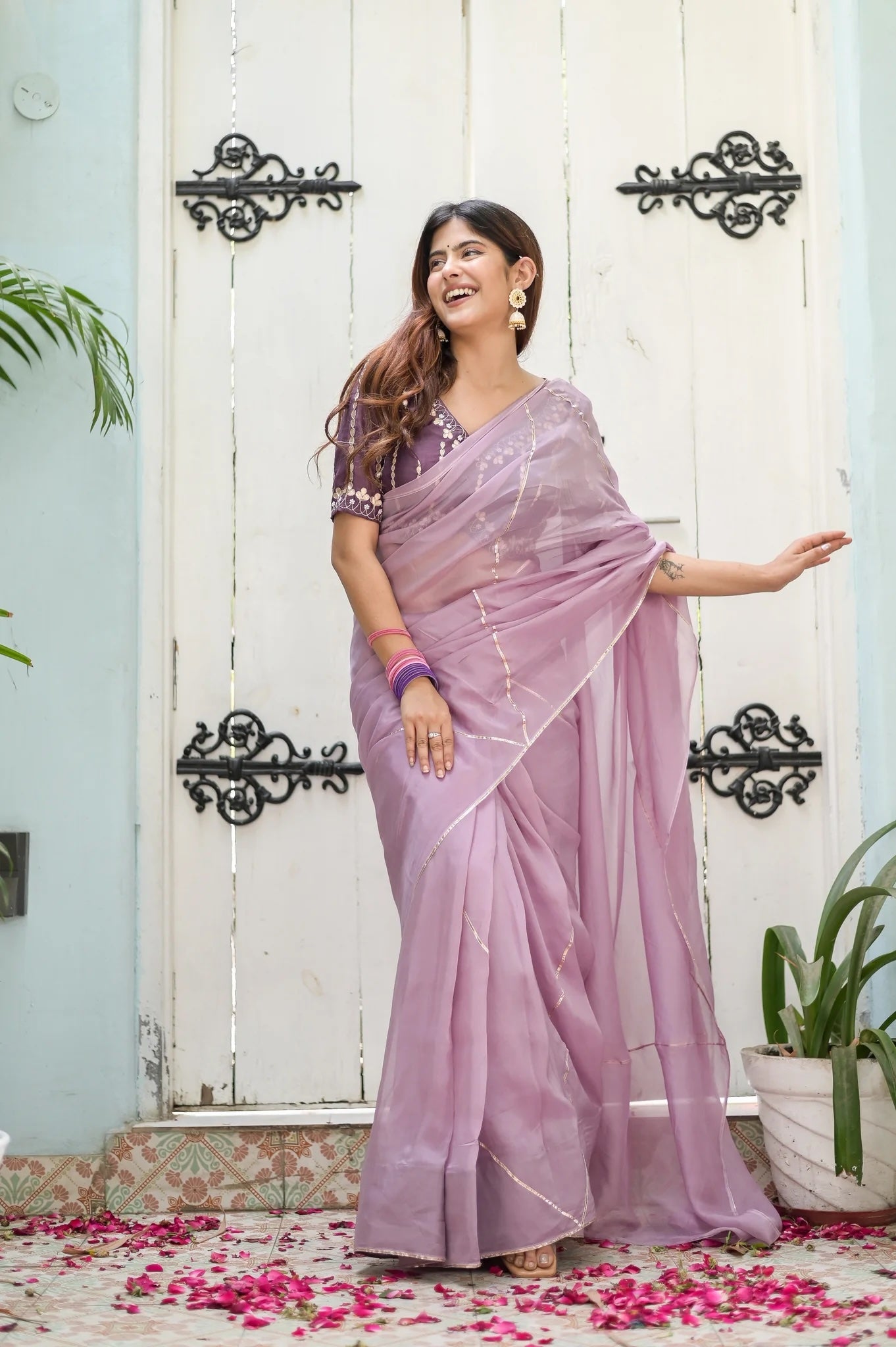 Princessa Pure Silk Organza Saree with Hand Embroidered Gota Blouse